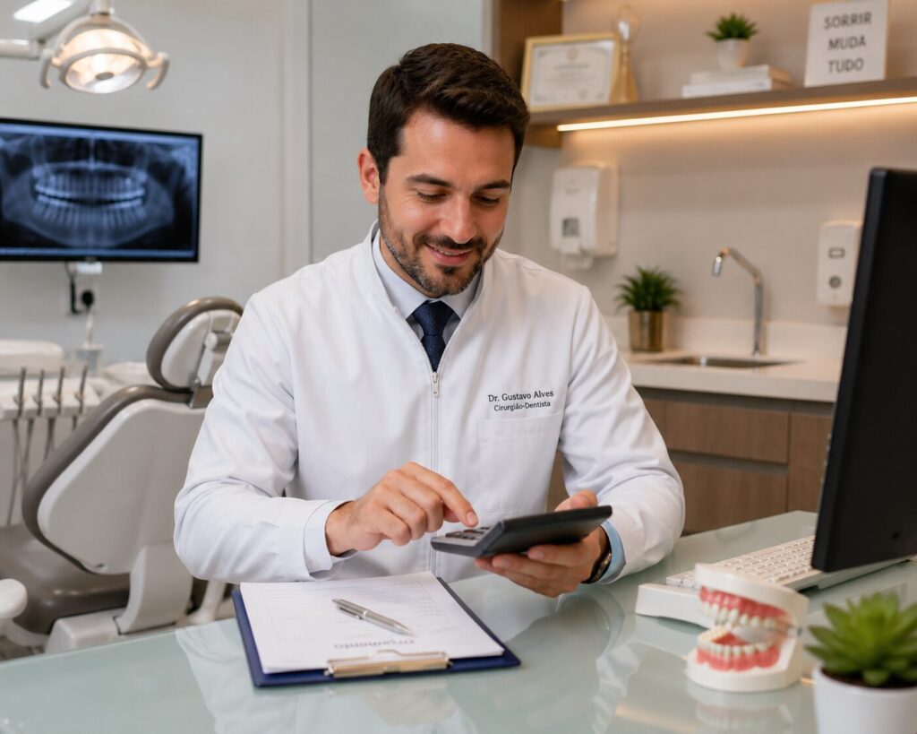 Dentista calculando o valor do implante dentário